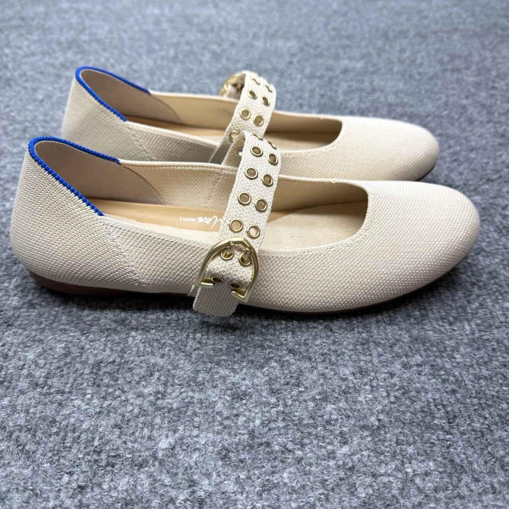 Rothy's The Mary Jane Sand Beige Knit Buckle Strap Flats Women's Size 8